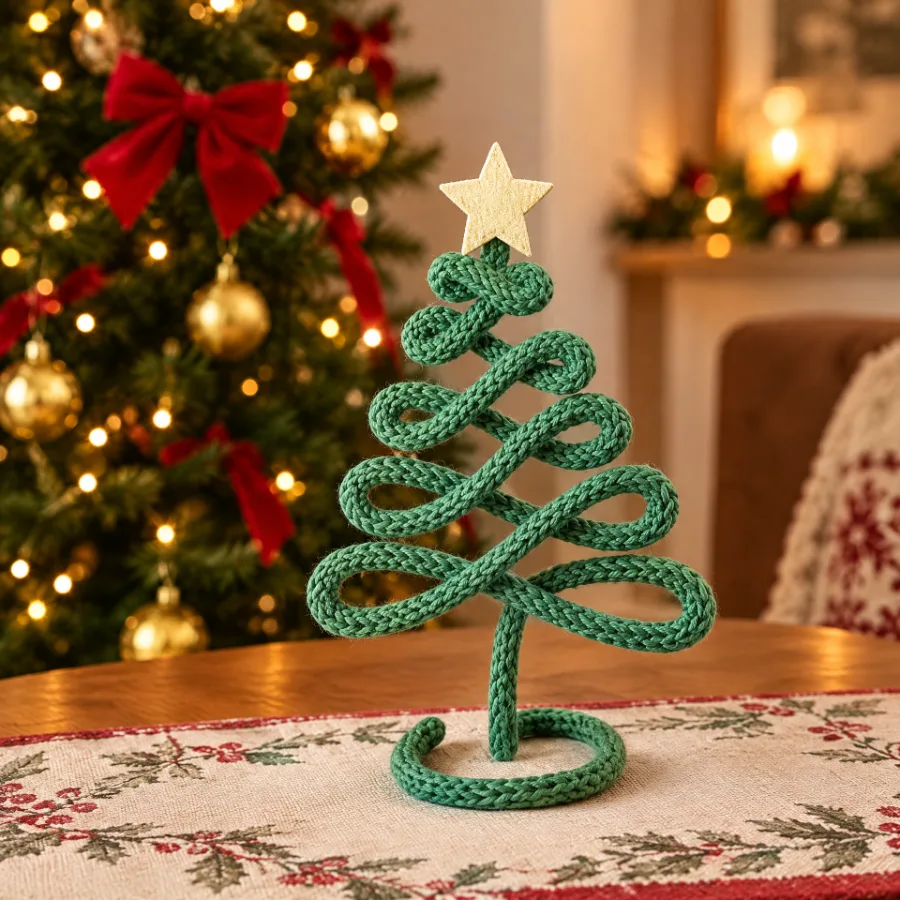 Árvore de natal de tricotin feita com os moldes